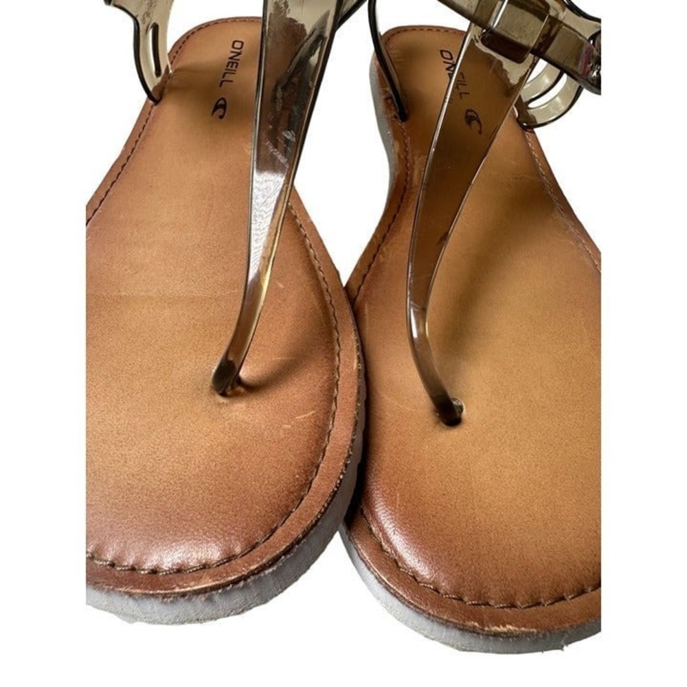 ONeill Women's Jelly Strap Thong Sandals Brown Smoke Ankle Strap Buckle Flat